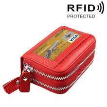 Load image into Gallery viewer, Genuine Cowhide Leather Dual Layer Solid Color Zipper Card Holder Wallet RFID Blocking Coin Purse Card Bag Protective Case with 11 Card Slots &amp; Coin Position, Size: 11*7.5*4.5cm