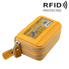 Load image into Gallery viewer, Genuine Cowhide Leather Dual Layer Solid Color Zipper Card Holder Wallet RFID Blocking Coin Purse Card Bag Protective Case with 11 Card Slots &amp; Coin Position, Size: 11*7.5*4.5cm