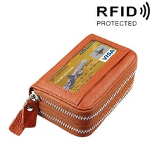Load image into Gallery viewer, Genuine Cowhide Leather Dual Layer Solid Color Zipper Card Holder Wallet RFID Blocking Coin Purse Card Bag Protective Case with 11 Card Slots &amp; Coin Position, Size: 11*7.5*4.5cm