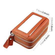 Load image into Gallery viewer, Genuine Cowhide Leather Dual Layer Solid Color Zipper Card Holder Wallet RFID Blocking Coin Purse Card Bag Protective Case with 11 Card Slots &amp; Coin Position, Size: 11*7.5*4.5cm