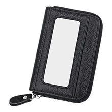 Load image into Gallery viewer, Genuine Cowhide Leather Solid Color Zipper Horizontal Card Holder Wallet RFID Blocking Card Bag Protect Case with 12 Card Slots, Size: 11.5*7.5cm