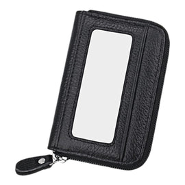 Genuine Cowhide Leather Solid Color Zipper Horizontal Card Holder Wallet RFID Blocking Card Bag Protect Case with 12 Card Slots, Size: 11.5*7.5cm