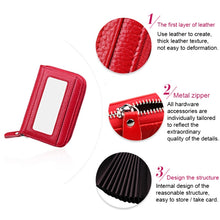 Load image into Gallery viewer, Genuine Cowhide Leather Solid Color Zipper Horizontal Card Holder Wallet RFID Blocking Card Bag Protect Case with 12 Card Slots, Size: 11.5*7.5cm