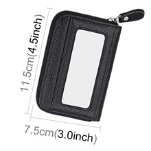 Load image into Gallery viewer, Genuine Cowhide Leather Solid Color Zipper Horizontal Card Holder Wallet RFID Blocking Card Bag Protect Case with 12 Card Slots, Size: 11.5*7.5cm