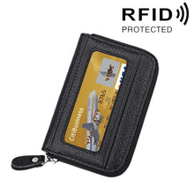 Load image into Gallery viewer, Genuine Cowhide Leather Solid Color Zipper Horizontal Card Holder Wallet RFID Blocking Card Bag Protect Case with 12 Card Slots, Size: 11.5*7.5cm