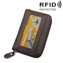 Load image into Gallery viewer, Genuine Cowhide Leather Solid Color Zipper Horizontal Card Holder Wallet RFID Blocking Card Bag Protect Case with 12 Card Slots, Size: 11.5*7.5cm