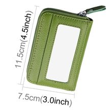 Load image into Gallery viewer, Genuine Cowhide Leather Solid Color Zipper Horizontal Card Holder Wallet RFID Blocking Card Bag Protect Case with 12 Card Slots, Size: 11.5*7.5cm