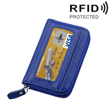 Load image into Gallery viewer, Genuine Cowhide Leather Solid Color Zipper Horizontal Card Holder Wallet RFID Blocking Card Bag Protect Case with 12 Card Slots, Size: 11.5*7.5cm
