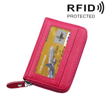 Load image into Gallery viewer, Genuine Cowhide Leather Solid Color Zipper Horizontal Card Holder Wallet RFID Blocking Card Bag Protect Case with 12 Card Slots, Size: 11.5*7.5cm