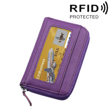 Load image into Gallery viewer, Genuine Cowhide Leather Solid Color Zipper Horizontal Card Holder Wallet RFID Blocking Card Bag Protect Case with 12 Card Slots, Size: 11.5*7.5cm