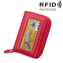 Load image into Gallery viewer, Genuine Cowhide Leather Solid Color Zipper Horizontal Card Holder Wallet RFID Blocking Card Bag Protect Case with 12 Card Slots, Size: 11.5*7.5cm