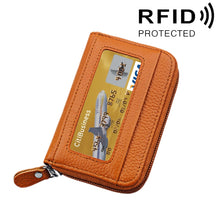 Load image into Gallery viewer, Genuine Cowhide Leather Solid Color Zipper Horizontal Card Holder Wallet RFID Blocking Card Bag Protect Case with 12 Card Slots, Size: 11.5*7.5cm