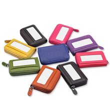 Load image into Gallery viewer, Genuine Cowhide Leather Solid Color Zipper Horizontal Card Holder Wallet RFID Blocking Card Bag Protect Case with 12 Card Slots, Size: 11.5*7.5cm