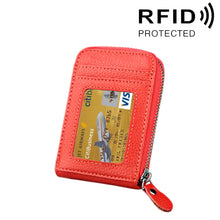 Load image into Gallery viewer, Genuine Cowhide Leather Solid Color Zipper Vertical Card Holder Wallet RFID Blocking Card Bag Protect Case with 12 Card Slots, Size: 11.5*7.5cm