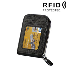 Load image into Gallery viewer, Genuine Cowhide Leather Solid Color Zipper Vertical Card Holder Wallet RFID Blocking Card Bag Protect Case with 12 Card Slots, Size: 11.5*7.5cm