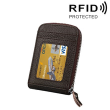 Load image into Gallery viewer, Genuine Cowhide Leather Solid Color Zipper Vertical Card Holder Wallet RFID Blocking Card Bag Protect Case with 12 Card Slots, Size: 11.5*7.5cm