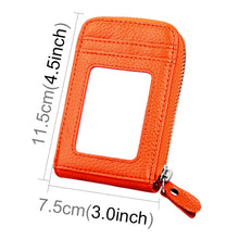 Load image into Gallery viewer, Genuine Cowhide Leather Solid Color Zipper Vertical Card Holder Wallet RFID Blocking Card Bag Protect Case with 12 Card Slots, Size: 11.5*7.5cm