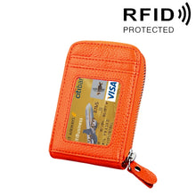 Load image into Gallery viewer, Genuine Cowhide Leather Solid Color Zipper Vertical Card Holder Wallet RFID Blocking Card Bag Protect Case with 12 Card Slots, Size: 11.5*7.5cm