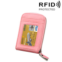 Load image into Gallery viewer, Genuine Cowhide Leather Solid Color Zipper Vertical Card Holder Wallet RFID Blocking Card Bag Protect Case with 12 Card Slots, Size: 11.5*7.5cm
