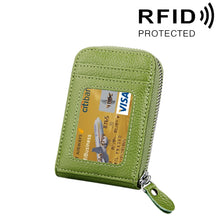 Load image into Gallery viewer, Genuine Cowhide Leather Solid Color Zipper Vertical Card Holder Wallet RFID Blocking Card Bag Protect Case with 12 Card Slots, Size: 11.5*7.5cm