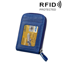 Load image into Gallery viewer, Genuine Cowhide Leather Solid Color Zipper Vertical Card Holder Wallet RFID Blocking Card Bag Protect Case with 12 Card Slots, Size: 11.5*7.5cm