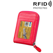 Load image into Gallery viewer, Genuine Cowhide Leather Solid Color Zipper Vertical Card Holder Wallet RFID Blocking Card Bag Protect Case with 12 Card Slots, Size: 11.5*7.5cm