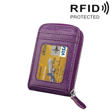 Load image into Gallery viewer, Genuine Cowhide Leather Solid Color Zipper Vertical Card Holder Wallet RFID Blocking Card Bag Protect Case with 12 Card Slots, Size: 11.5*7.5cm