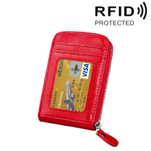 Load image into Gallery viewer, Genuine Cowhide Leather Solid Color Zipper Vertical Card Holder Wallet RFID Blocking Card Bag Protect Case with 12 Card Slots, Size: 11.5*7.5cm