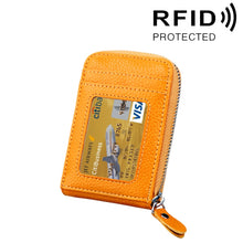 Load image into Gallery viewer, Genuine Cowhide Leather Solid Color Zipper Vertical Card Holder Wallet RFID Blocking Card Bag Protect Case with 12 Card Slots, Size: 11.5*7.5cm