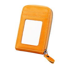 Load image into Gallery viewer, Genuine Cowhide Leather Solid Color Zipper Vertical Card Holder Wallet RFID Blocking Card Bag Protect Case with 12 Card Slots, Size: 11.5*7.5cm