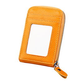 Genuine Cowhide Leather Solid Color Zipper Vertical Card Holder Wallet RFID Blocking Card Bag Protect Case with 12 Card Slots, Size: 11.5*7.5cm
