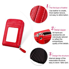 Load image into Gallery viewer, Genuine Cowhide Leather Solid Color Zipper Vertical Card Holder Wallet RFID Blocking Card Bag Protect Case with 12 Card Slots, Size: 11.5*7.5cm