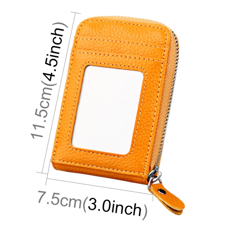 Genuine Cowhide Leather Solid Color Zipper Vertical Card Holder Wallet RFID Blocking Card Bag Protect Case with 12 Card Slots, Size: 11.5*7.5cm