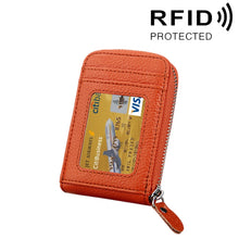 Load image into Gallery viewer, Genuine Cowhide Leather Solid Color Zipper Vertical Card Holder Wallet RFID Blocking Card Bag Protect Case with 12 Card Slots, Size: 11.5*7.5cm