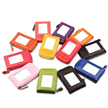Load image into Gallery viewer, Genuine Cowhide Leather Solid Color Zipper Vertical Card Holder Wallet RFID Blocking Card Bag Protect Case with 12 Card Slots, Size: 11.5*7.5cm