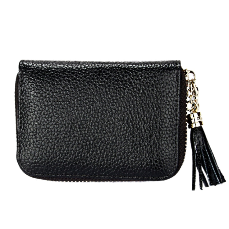 Genuine Cowhide Leather Solid Color Zipper Card Holder Wallet RFID Blocking Card Bag Protect Case Coin Purse with Tassel Pendant & 15 Card Slots for Women, Size: 11.1*7.6*3.5cm