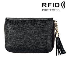 Load image into Gallery viewer, Genuine Cowhide Leather Solid Color Zipper Card Holder Wallet RFID Blocking Card Bag Protect Case Coin Purse with Tassel Pendant &amp; 15 Card Slots for Women, Size: 11.1*7.6*3.5cm