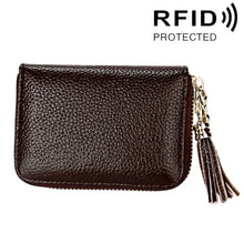 Load image into Gallery viewer, Genuine Cowhide Leather Solid Color Zipper Card Holder Wallet RFID Blocking Card Bag Protect Case Coin Purse with Tassel Pendant &amp; 15 Card Slots for Women, Size: 11.1*7.6*3.5cm