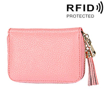 Load image into Gallery viewer, Genuine Cowhide Leather Solid Color Zipper Card Holder Wallet RFID Blocking Card Bag Protect Case Coin Purse with Tassel Pendant &amp; 15 Card Slots for Women, Size: 11.1*7.6*3.5cm
