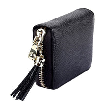 Load image into Gallery viewer, Genuine Cowhide Leather Solid Color Zipper Card Holder Wallet RFID Blocking Card Bag Protect Case Coin Purse with Tassel Pendant &amp; 15 Card Slots for Women, Size: 11.1*7.6*3.5cm