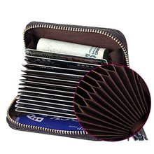 Load image into Gallery viewer, Genuine Cowhide Leather Solid Color Zipper Card Holder Wallet RFID Blocking Card Bag Protect Case Coin Purse with Tassel Pendant &amp; 15 Card Slots for Women, Size: 11.1*7.6*3.5cm
