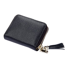 Load image into Gallery viewer, Genuine Cowhide Leather Solid Color Zipper Card Holder Wallet RFID Blocking Card Bag Protect Case Coin Purse with Tassel Pendant &amp; 15 Card Slots for Women, Size: 11.1*7.6*3.5cm