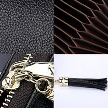 Load image into Gallery viewer, Genuine Cowhide Leather Solid Color Zipper Card Holder Wallet RFID Blocking Card Bag Protect Case Coin Purse with Tassel Pendant &amp; 15 Card Slots for Women, Size: 11.1*7.6*3.5cm