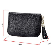 Load image into Gallery viewer, Genuine Cowhide Leather Solid Color Zipper Card Holder Wallet RFID Blocking Card Bag Protect Case Coin Purse with Tassel Pendant &amp; 15 Card Slots for Women, Size: 11.1*7.6*3.5cm