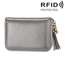 Load image into Gallery viewer, Genuine Cowhide Leather Solid Color Zipper Card Holder Wallet RFID Blocking Card Bag Protect Case Coin Purse with Tassel Pendant &amp; 15 Card Slots for Women, Size: 11.1*7.6*3.5cm