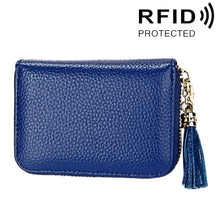 Load image into Gallery viewer, Genuine Cowhide Leather Solid Color Zipper Card Holder Wallet RFID Blocking Card Bag Protect Case Coin Purse with Tassel Pendant &amp; 15 Card Slots for Women, Size: 11.1*7.6*3.5cm