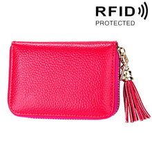 Load image into Gallery viewer, Genuine Cowhide Leather Solid Color Zipper Card Holder Wallet RFID Blocking Card Bag Protect Case Coin Purse with Tassel Pendant &amp; 15 Card Slots for Women, Size: 11.1*7.6*3.5cm