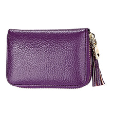 Load image into Gallery viewer, Genuine Cowhide Leather Solid Color Zipper Card Holder Wallet RFID Blocking Card Bag Protect Case Coin Purse with Tassel Pendant &amp; 15 Card Slots for Women, Size: 11.1*7.6*3.5cm