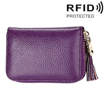 Load image into Gallery viewer, Genuine Cowhide Leather Solid Color Zipper Card Holder Wallet RFID Blocking Card Bag Protect Case Coin Purse with Tassel Pendant &amp; 15 Card Slots for Women, Size: 11.1*7.6*3.5cm