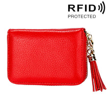 Load image into Gallery viewer, Genuine Cowhide Leather Solid Color Zipper Card Holder Wallet RFID Blocking Card Bag Protect Case Coin Purse with Tassel Pendant &amp; 15 Card Slots for Women, Size: 11.1*7.6*3.5cm